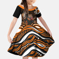 Personalized Wests Tigers Rugby Kid Short Sleeve Dress Aboriginal Dot Art - Dreamtime Rugby Mascot