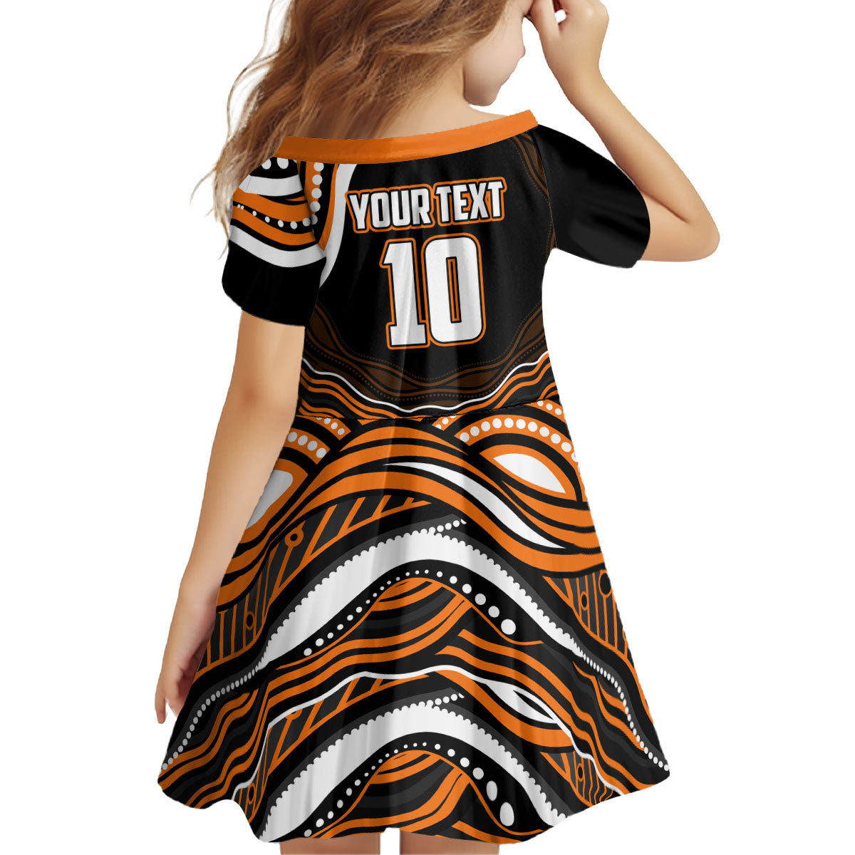 Personalized Wests Tigers Rugby Kid Short Sleeve Dress Aboriginal Dot Art - Dreamtime Rugby Mascot