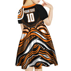 Personalized Wests Tigers Rugby Kid Short Sleeve Dress Aboriginal Dot Art - Dreamtime Rugby Mascot