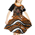 Personalized Wests Tigers Rugby Kid Short Sleeve Dress Aboriginal Dot Art - Dreamtime Rugby Mascot