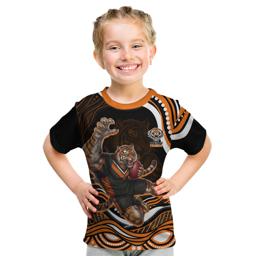 Personalized Wests Tigers Rugby Kid T Shirt Aboriginal Dot Art - Dreamtime Rugby Mascot