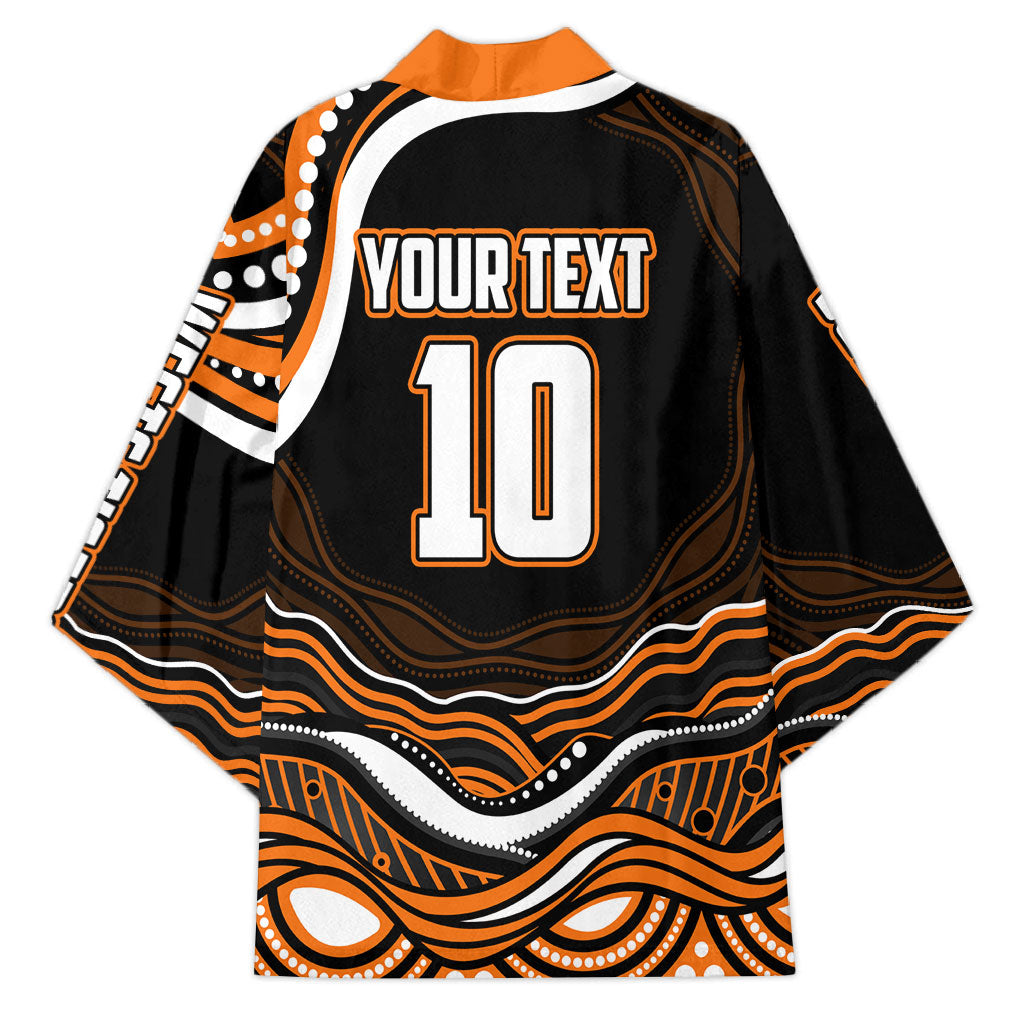 Personalized Wests Tigers Rugby Kimono Aboriginal Dot Art - Dreamtime Rugby Mascot