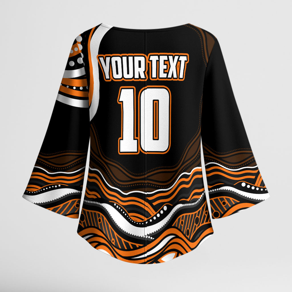 Personalized Wests Tigers Rugby Kimono Sleeve Blouse Aboriginal Dot Art - Dreamtime Rugby Mascot