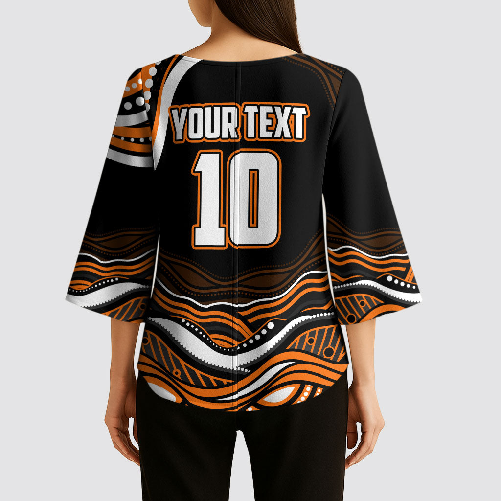 Personalized Wests Tigers Rugby Kimono Sleeve Blouse Aboriginal Dot Art - Dreamtime Rugby Mascot