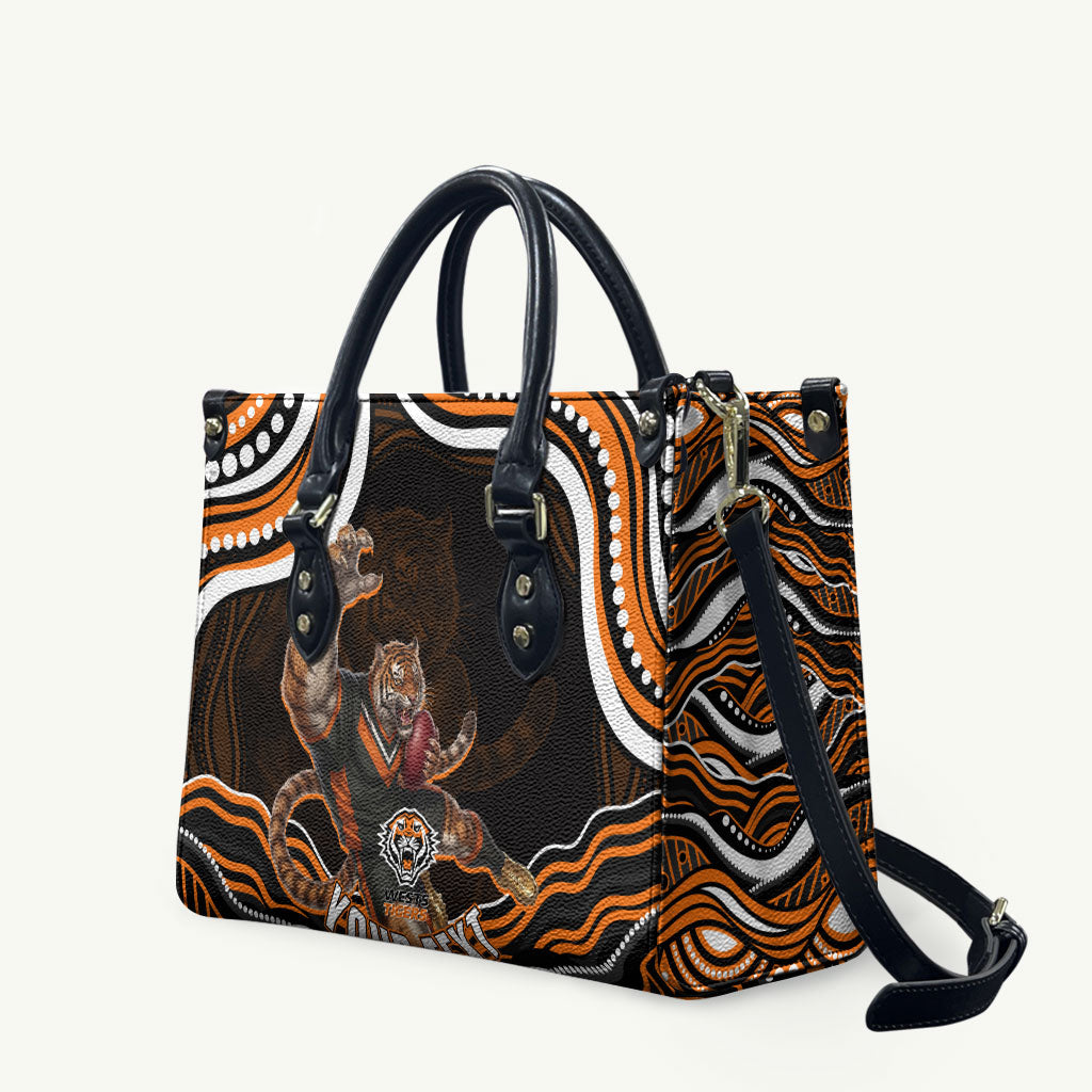 Personalized Wests Tigers Rugby Leather Bag Aboriginal Dot Art - Dreamtime Rugby Mascot