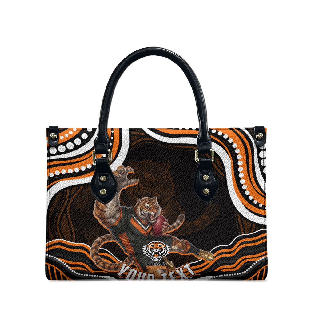 Personalized Wests Tigers Rugby Leather Bag Aboriginal Dot Art - Dreamtime Rugby Mascot