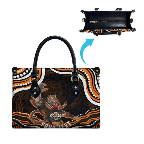 Personalized Wests Tigers Rugby Leather Bag Aboriginal Dot Art - Dreamtime Rugby Mascot
