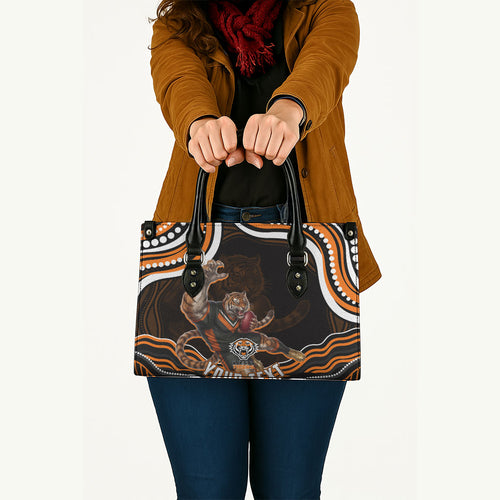 Personalized Wests Tigers Rugby Leather Bag Aboriginal Dot Art - Dreamtime Rugby Mascot