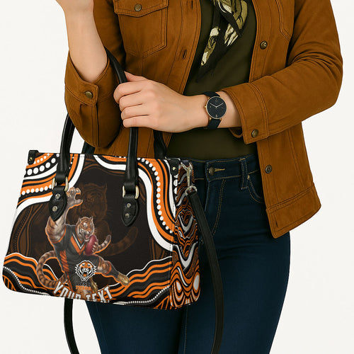 Personalized Wests Tigers Rugby Leather Bag Aboriginal Dot Art - Dreamtime Rugby Mascot