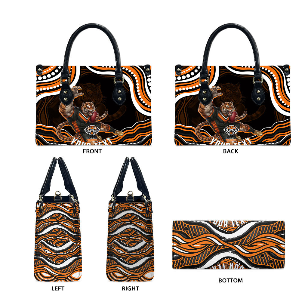 Personalized Wests Tigers Rugby Leather Bag Aboriginal Dot Art - Dreamtime Rugby Mascot
