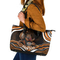 Personalized Wests Tigers Rugby Leather Tote Bag Aboriginal Dot Art - Dreamtime Rugby Mascot
