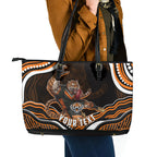 Personalized Wests Tigers Rugby Leather Tote Bag Aboriginal Dot Art - Dreamtime Rugby Mascot