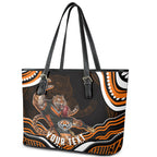 Personalized Wests Tigers Rugby Leather Tote Bag Aboriginal Dot Art - Dreamtime Rugby Mascot
