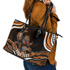 Personalized Wests Tigers Rugby Leather Tote Bag Aboriginal Dot Art - Dreamtime Rugby Mascot