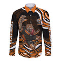 Personalized Wests Tigers Rugby Long Sleeve Button Shirt Aboriginal Dot Art - Dreamtime Rugby Mascot