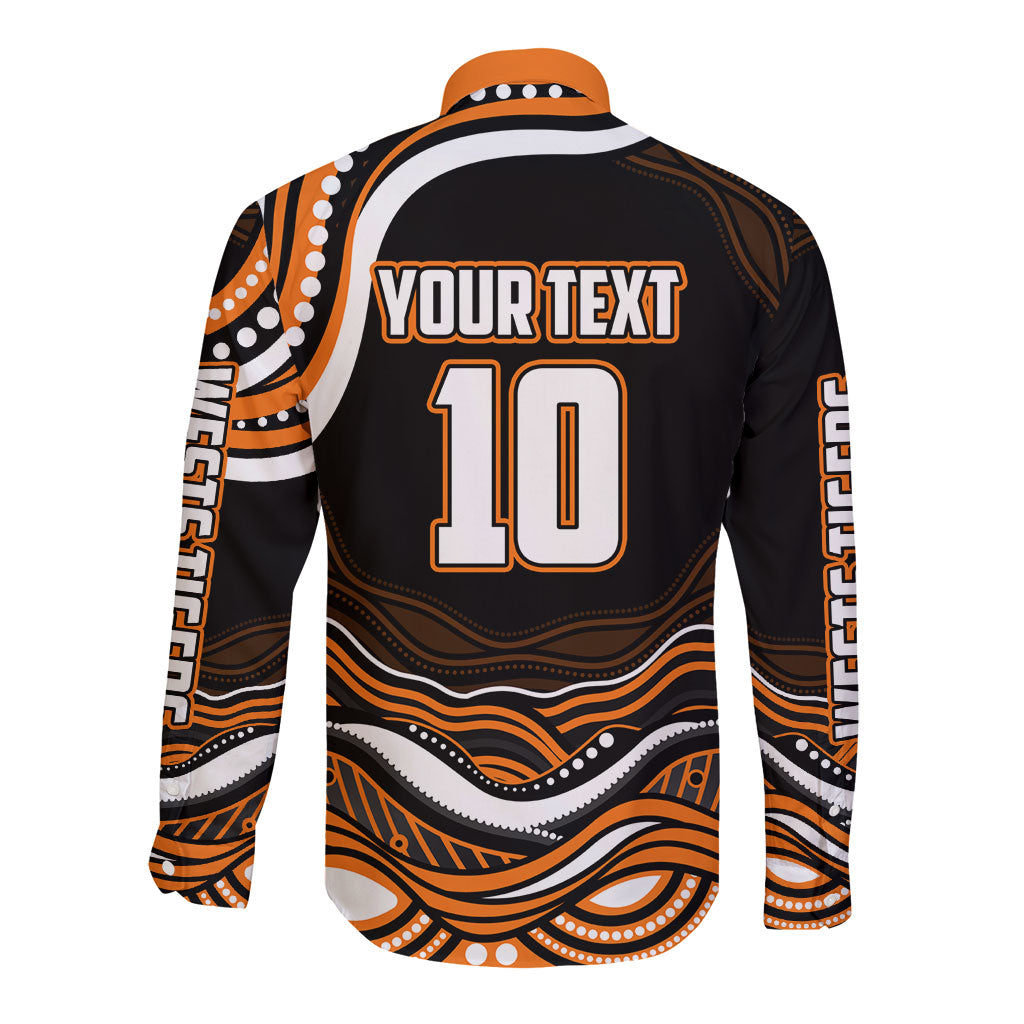 Personalized Wests Tigers Rugby Long Sleeve Button Shirt Aboriginal Dot Art - Dreamtime Rugby Mascot