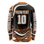 Personalized Wests Tigers Rugby Long Sleeve Shirt Aboriginal Dot Art - Dreamtime Rugby Mascot