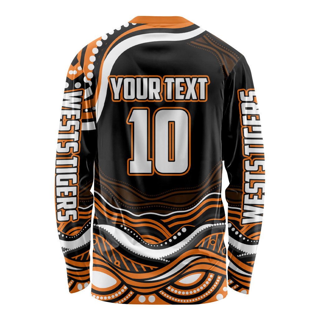 Personalized Wests Tigers Rugby Long Sleeve Shirt Aboriginal Dot Art - Dreamtime Rugby Mascot