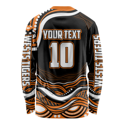 Personalized Wests Tigers Rugby Long Sleeve Shirt Aboriginal Dot Art - Dreamtime Rugby Mascot