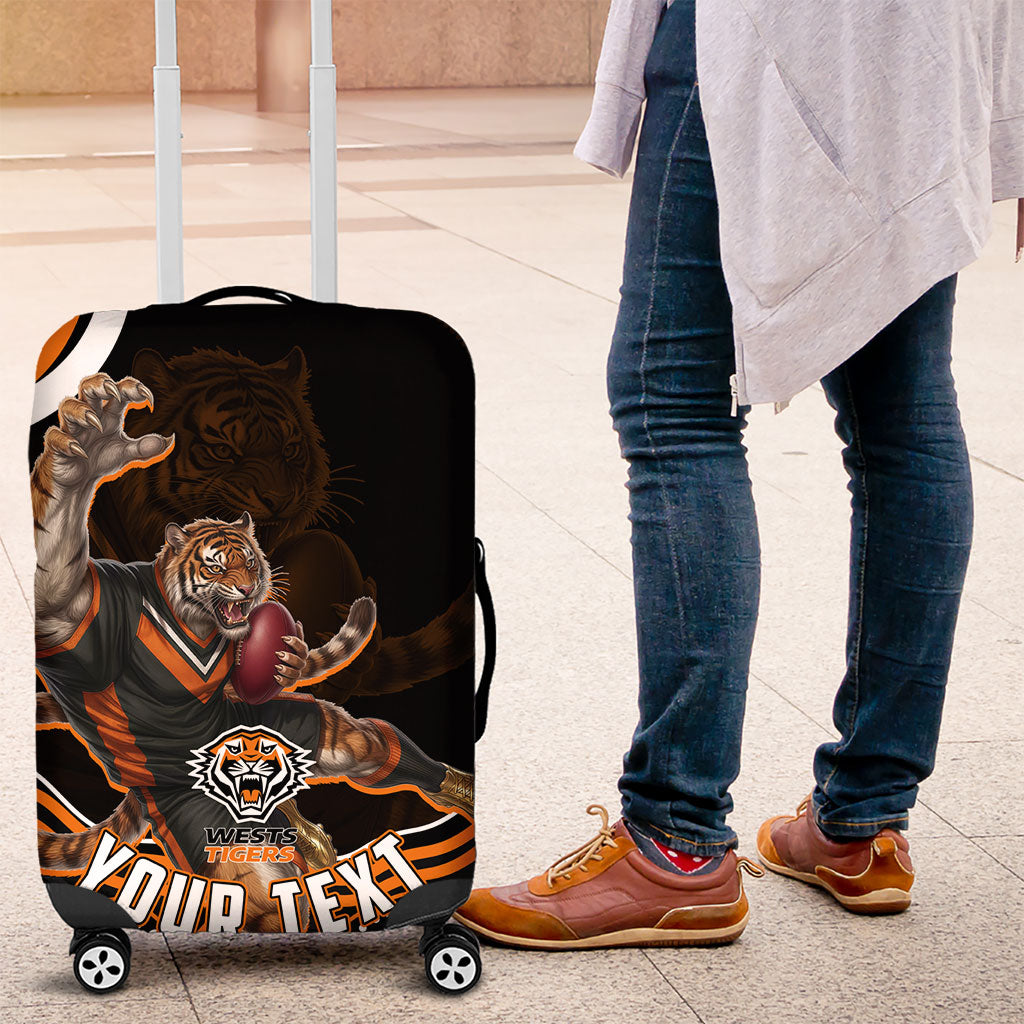 Personalized Wests Tigers Rugby Luggage Cover Aboriginal Dot Art - Dreamtime Rugby Mascot