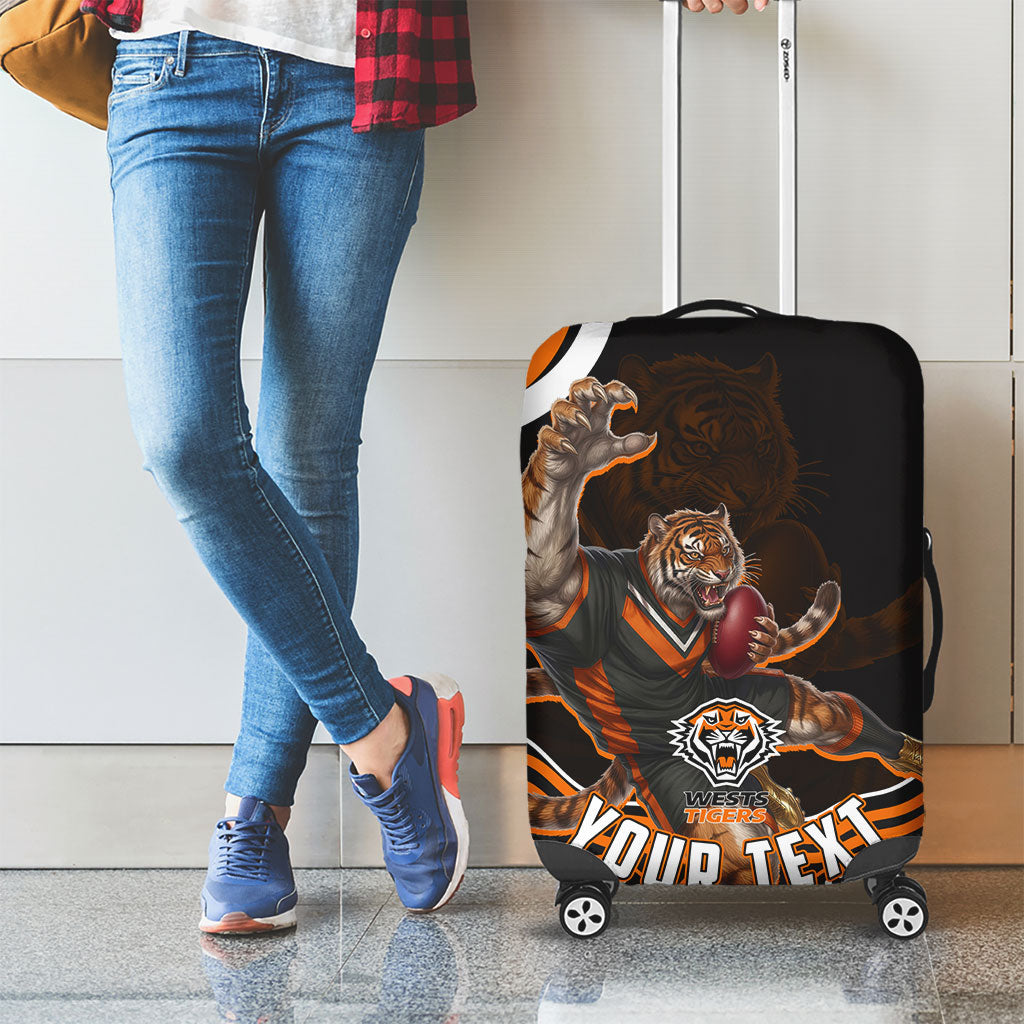 Personalized Wests Tigers Rugby Luggage Cover Aboriginal Dot Art - Dreamtime Rugby Mascot