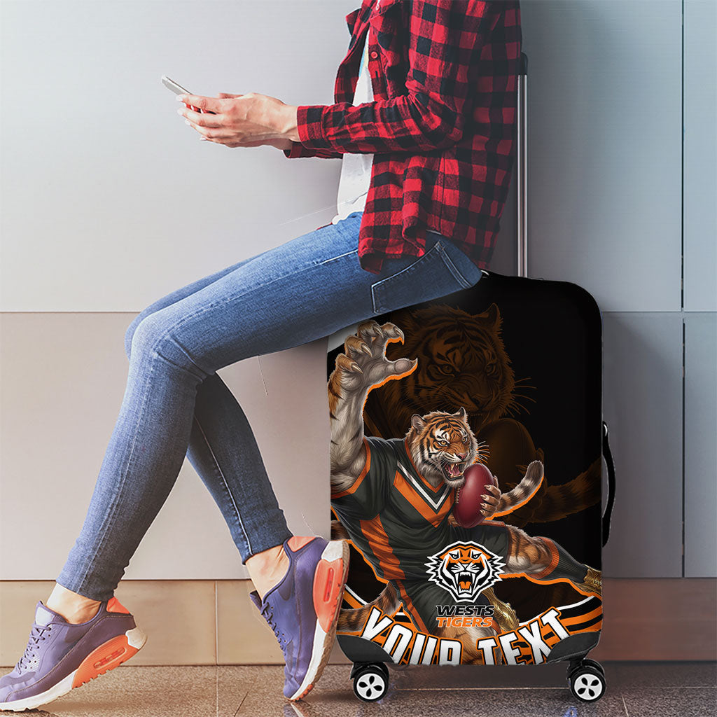 Personalized Wests Tigers Rugby Luggage Cover Aboriginal Dot Art - Dreamtime Rugby Mascot