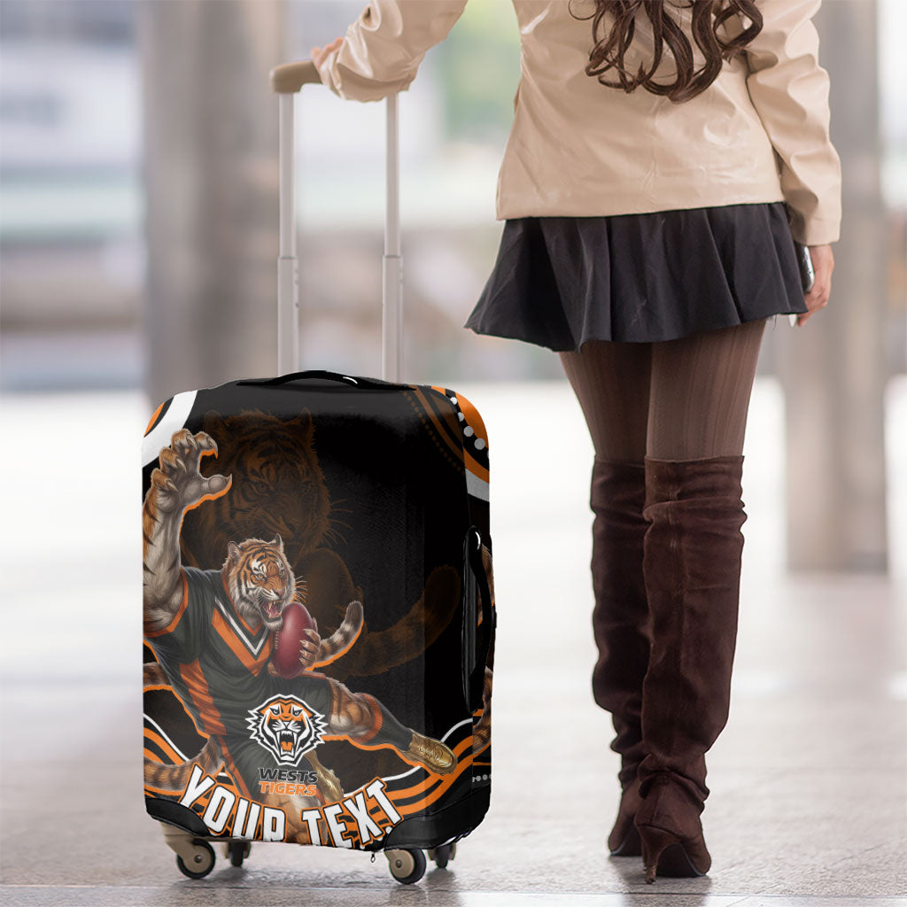 Personalized Wests Tigers Rugby Luggage Cover Aboriginal Dot Art - Dreamtime Rugby Mascot