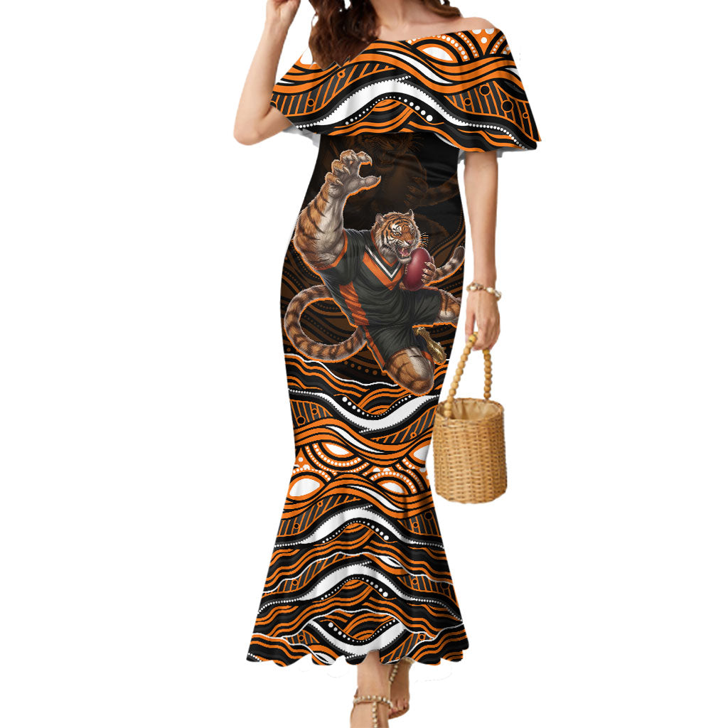 Personalized Wests Tigers Rugby Mermaid Dress Aboriginal Dot Art - Dreamtime Rugby Mascot