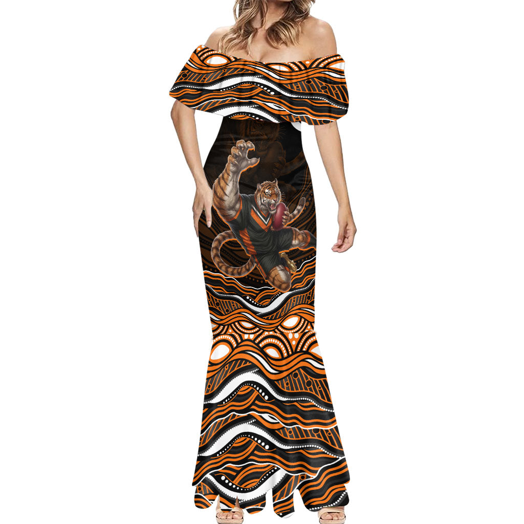 Personalized Wests Tigers Rugby Mermaid Dress Aboriginal Dot Art - Dreamtime Rugby Mascot