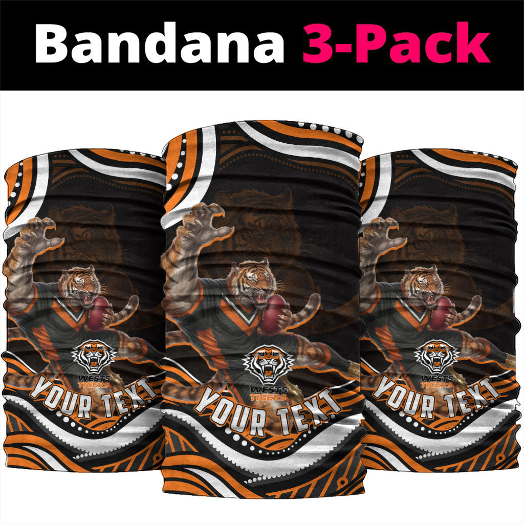Personalized Wests Tigers Rugby Neck Gaiter Aboriginal Dot Art - Dreamtime Rugby Mascot