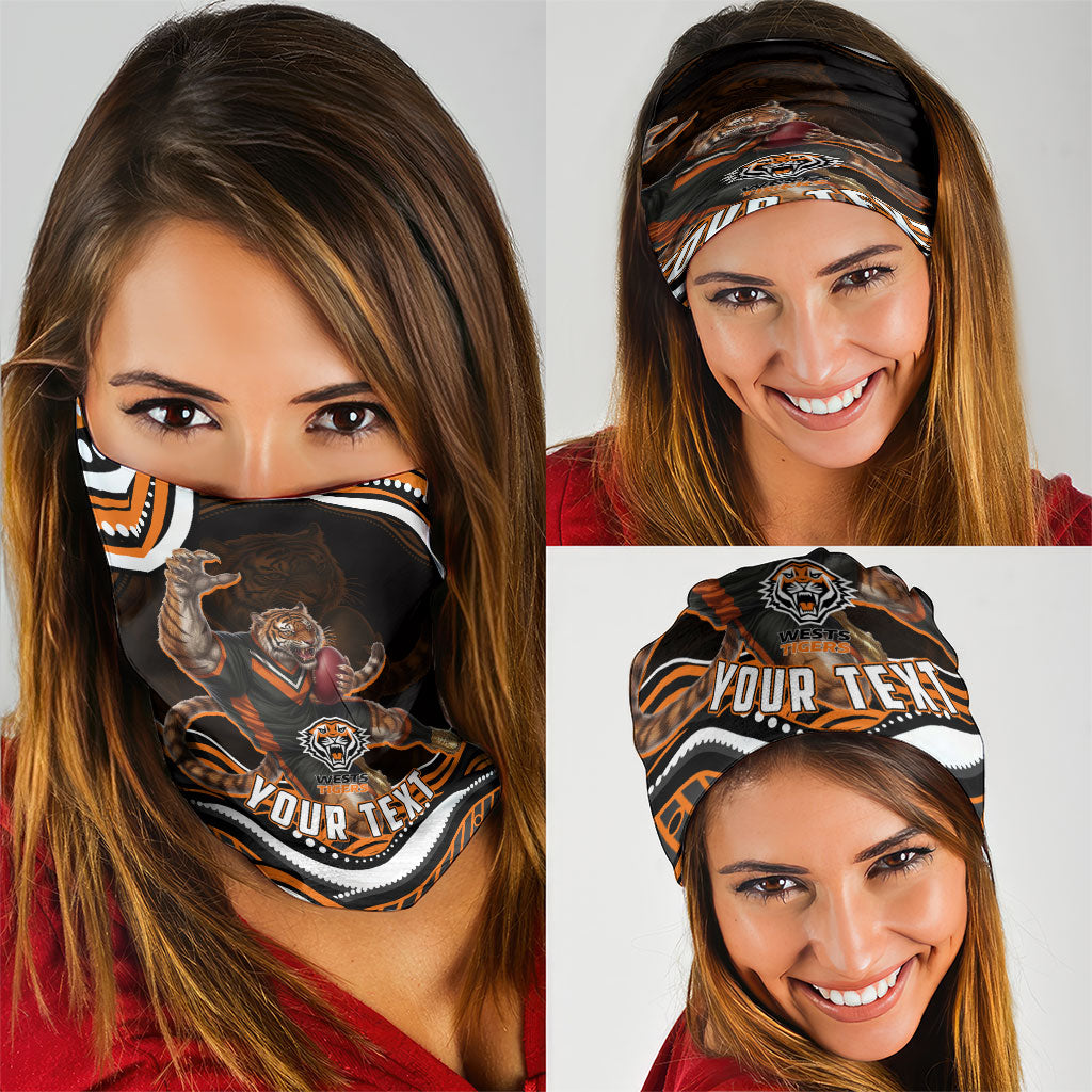 Personalized Wests Tigers Rugby Neck Gaiter Aboriginal Dot Art - Dreamtime Rugby Mascot