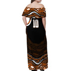Personalized Wests Tigers Rugby Off Shoulder Maxi Dress Aboriginal Dot Art - Dreamtime Rugby Mascot
