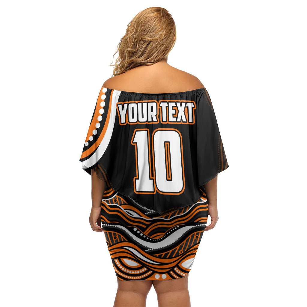 Personalized Wests Tigers Rugby Off Shoulder Short Dress Aboriginal Dot Art - Dreamtime Rugby Mascot