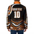 Personalized Wests Tigers Rugby Padded Jacket Aboriginal Dot Art - Dreamtime Rugby Mascot