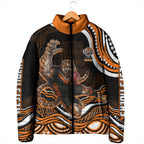 Personalized Wests Tigers Rugby Padded Jacket Aboriginal Dot Art - Dreamtime Rugby Mascot