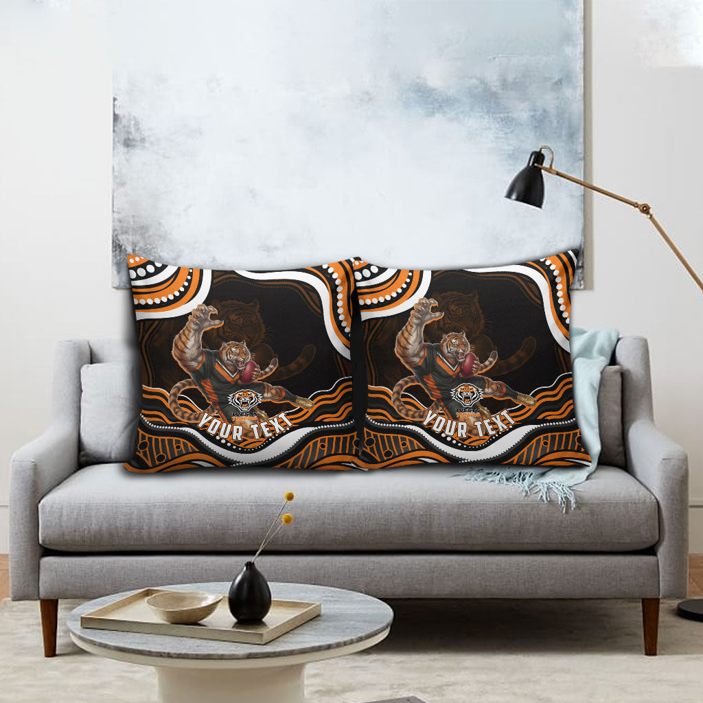 Personalized Wests Tigers Rugby Pillow Cover Aboriginal Dot Art - Dreamtime Rugby Mascot
