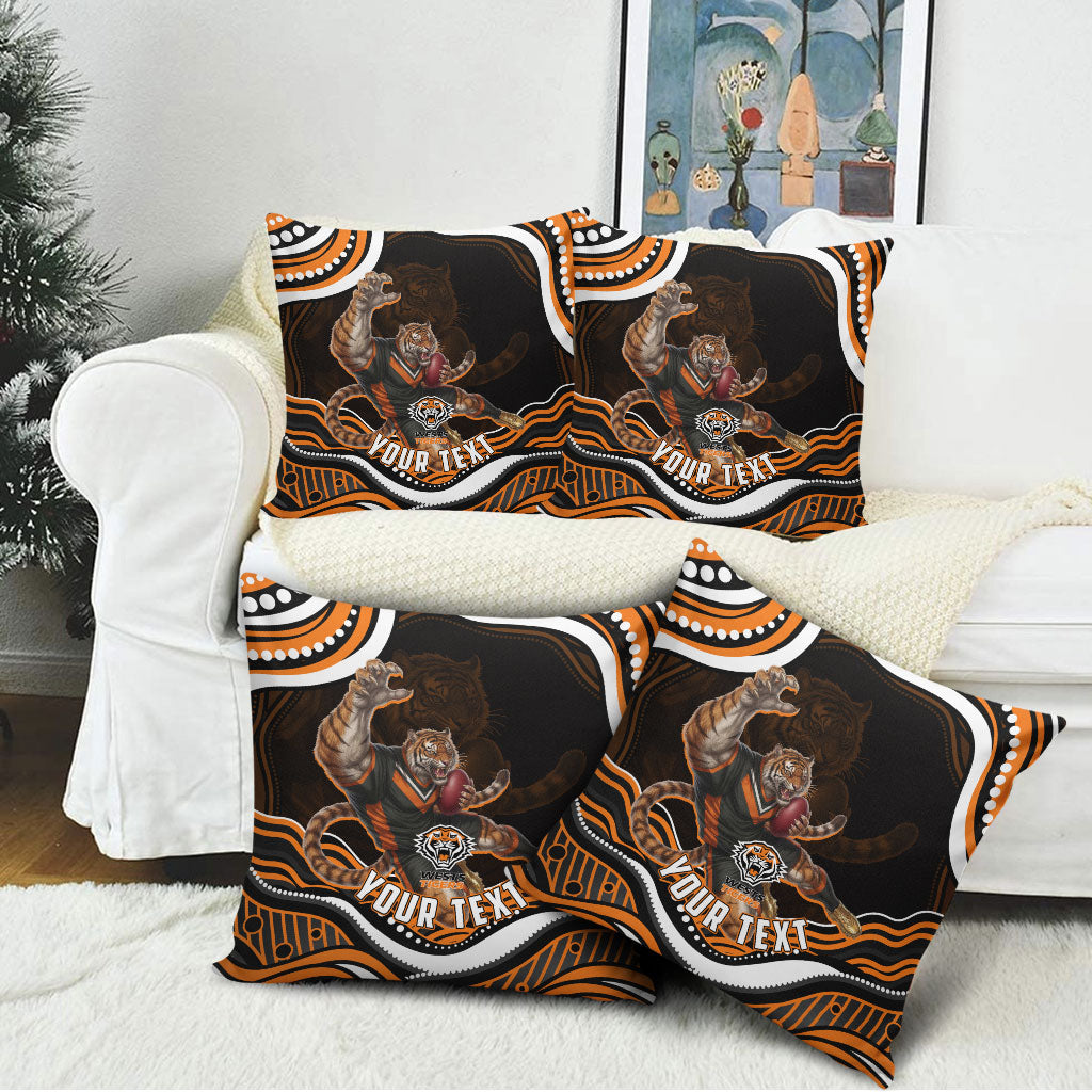 Personalized Wests Tigers Rugby Pillow Cover Aboriginal Dot Art - Dreamtime Rugby Mascot