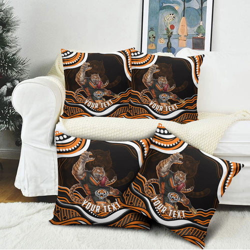 Personalized Wests Tigers Rugby Pillow Cover Aboriginal Dot Art - Dreamtime Rugby Mascot