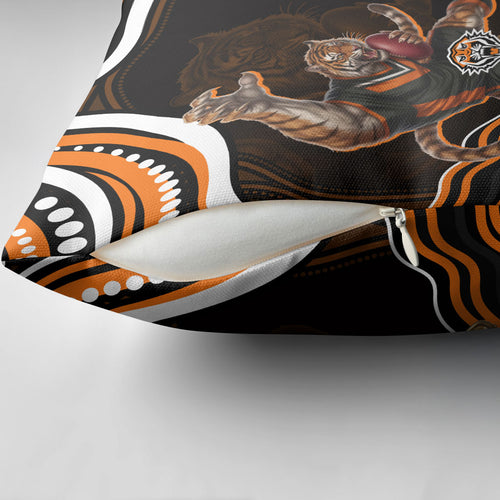 Personalized Wests Tigers Rugby Pillow Cover Aboriginal Dot Art - Dreamtime Rugby Mascot