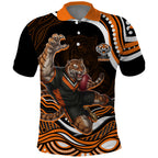 Personalized Wests Tigers Rugby Polo Shirt Aboriginal Dot Art - Dreamtime Rugby Mascot