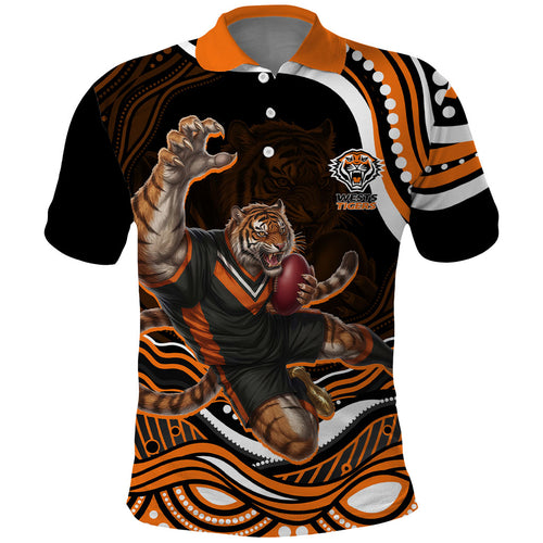 Personalized Wests Tigers Rugby Polo Shirt Aboriginal Dot Art - Dreamtime Rugby Mascot