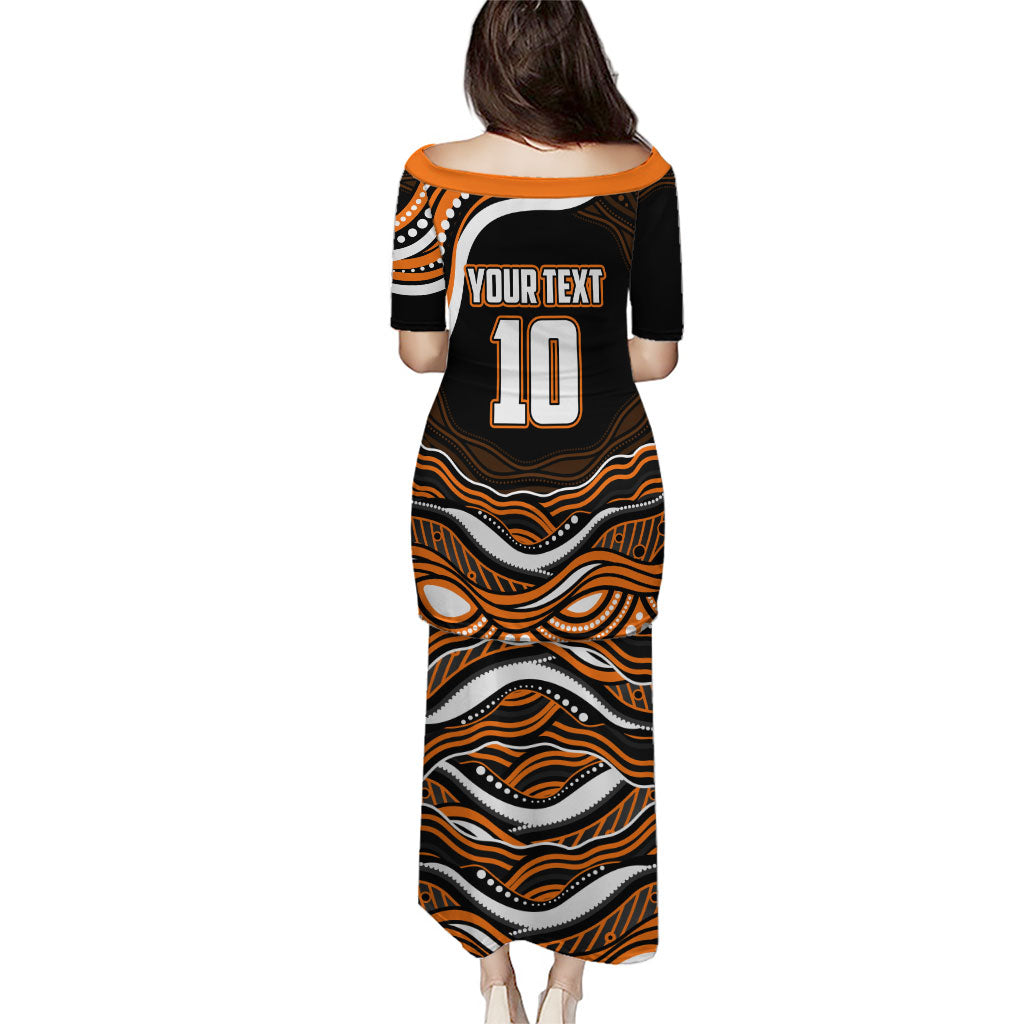 Personalized Wests Tigers Rugby Puletasi Aboriginal Dot Art - Dreamtime Rugby Mascot