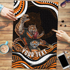 Personalized Wests Tigers Rugby Puzzle Aboriginal Dot Art - Dreamtime Rugby Mascot