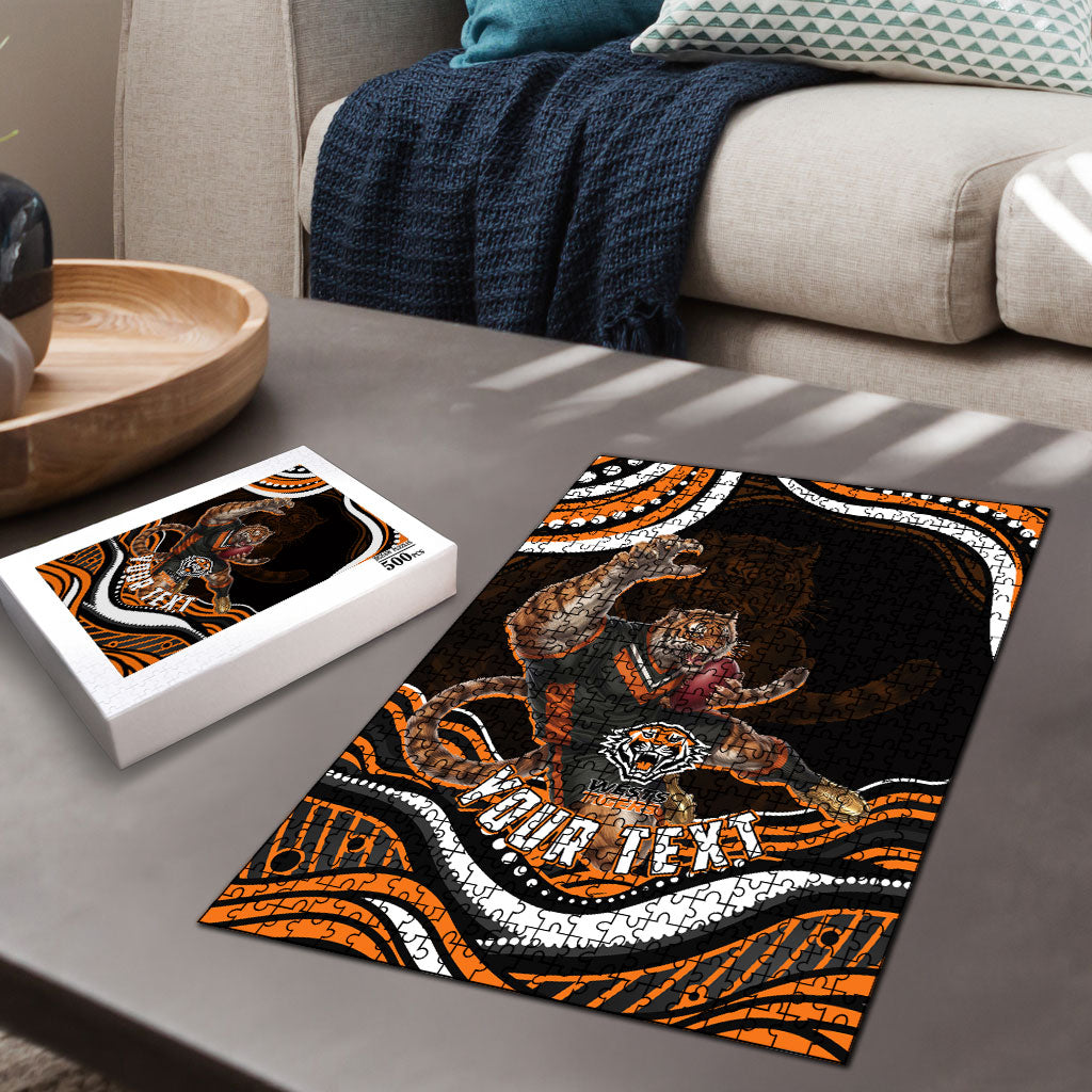 Personalized Wests Tigers Rugby Puzzle Aboriginal Dot Art - Dreamtime Rugby Mascot