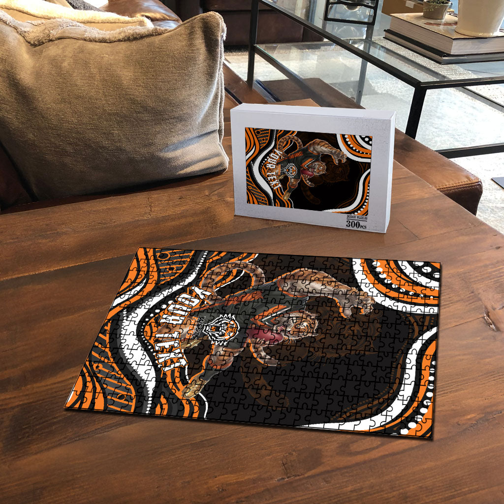 Personalized Wests Tigers Rugby Puzzle Aboriginal Dot Art - Dreamtime Rugby Mascot