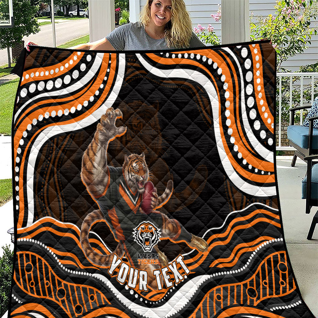 Personalized Wests Tigers Rugby Quilt Aboriginal Dot Art - Dreamtime Rugby Mascot