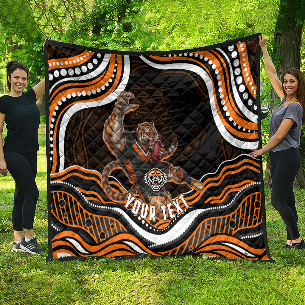 Personalized Wests Tigers Rugby Quilt Aboriginal Dot Art - Dreamtime Rugby Mascot