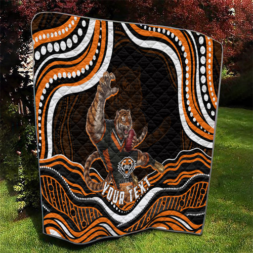 Personalized Wests Tigers Rugby Quilt Aboriginal Dot Art - Dreamtime Rugby Mascot
