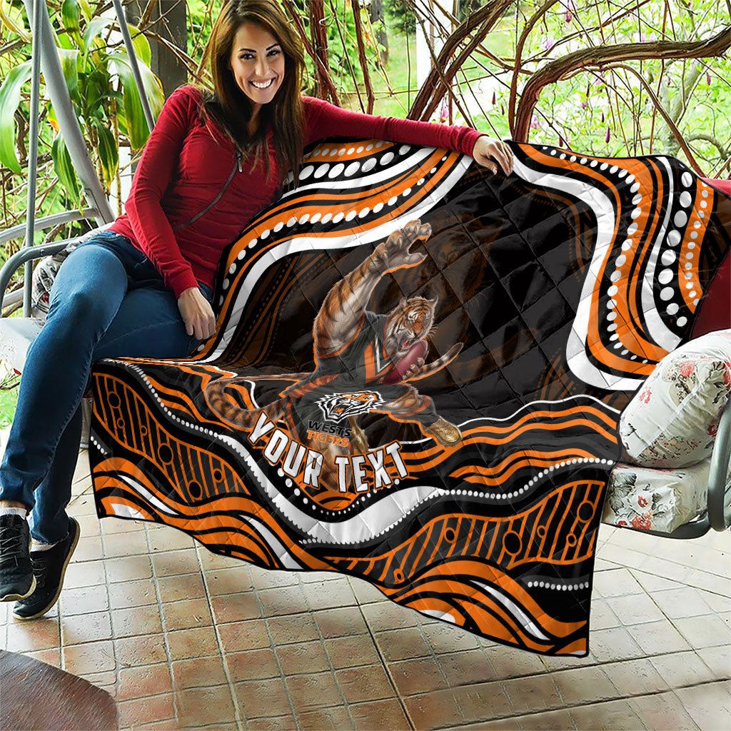 Personalized Wests Tigers Rugby Quilt Aboriginal Dot Art - Dreamtime Rugby Mascot