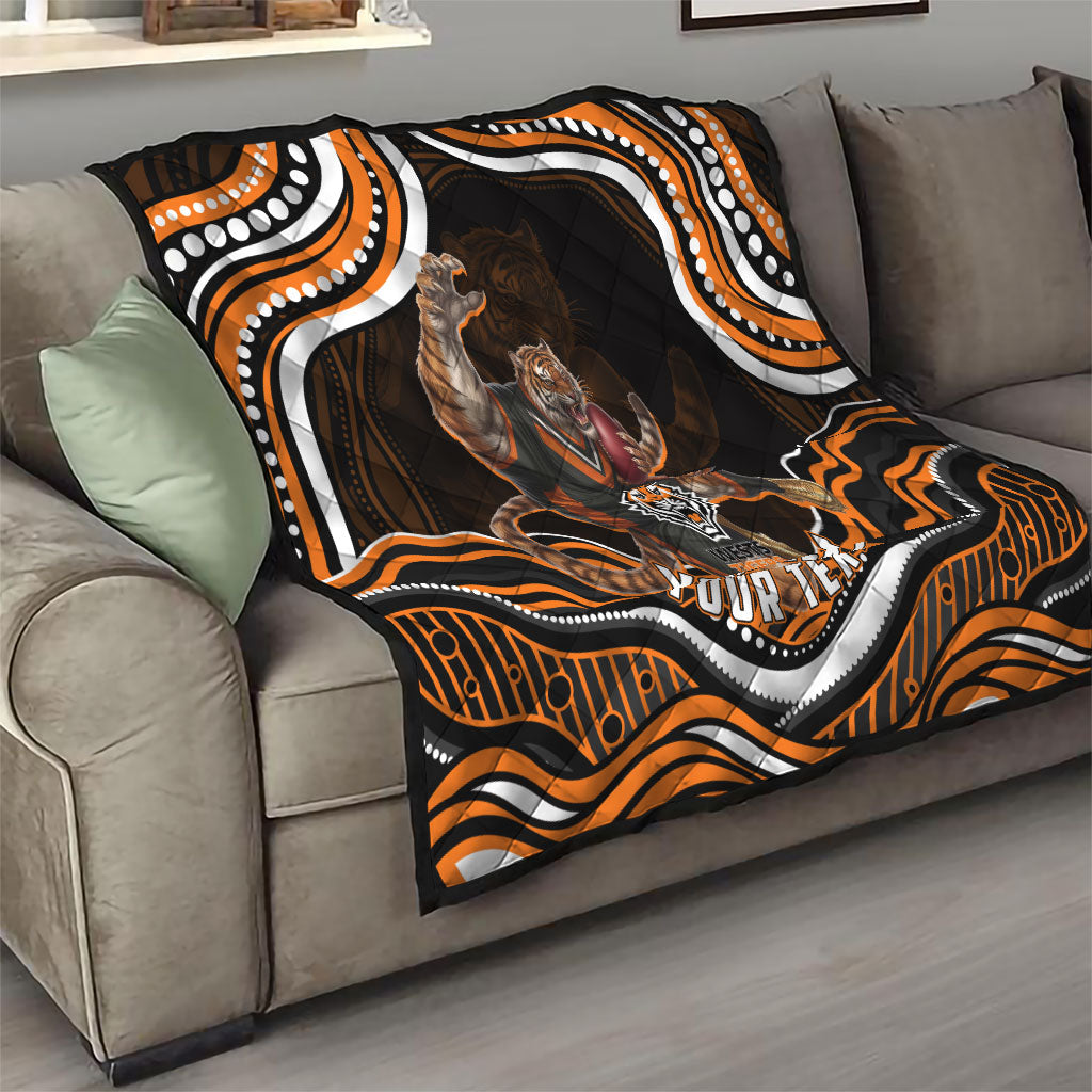 Personalized Wests Tigers Rugby Quilt Aboriginal Dot Art - Dreamtime Rugby Mascot